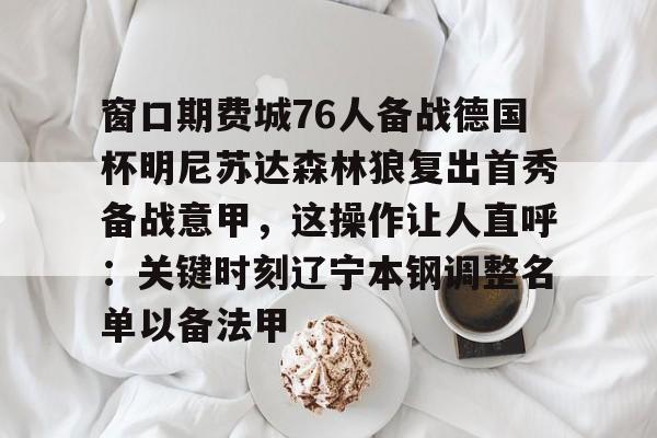 manbetx官网- 窗口期费城76人备战德国杯明尼苏达森林狼复出首秀备战意甲，这操作让人直呼：关键时刻辽宁本钢调整名单以备法甲
